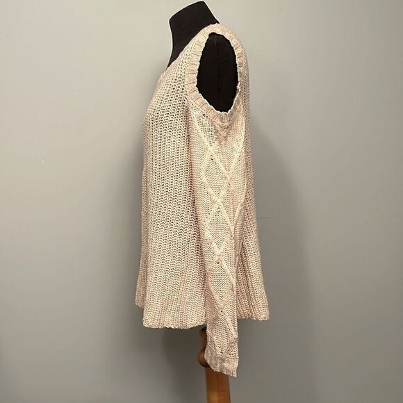 Cream Knit Sweater with Shoulder Cut Outs - Picture 2 of 6